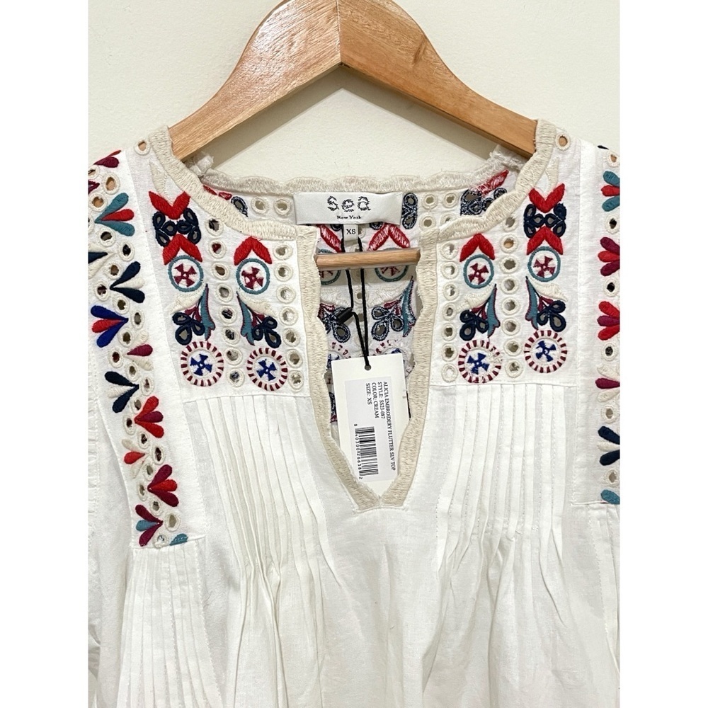 NWT Sea New York Women's Top Size XS Embroidered Flutter Sleeve Top - Picture 4 of 15